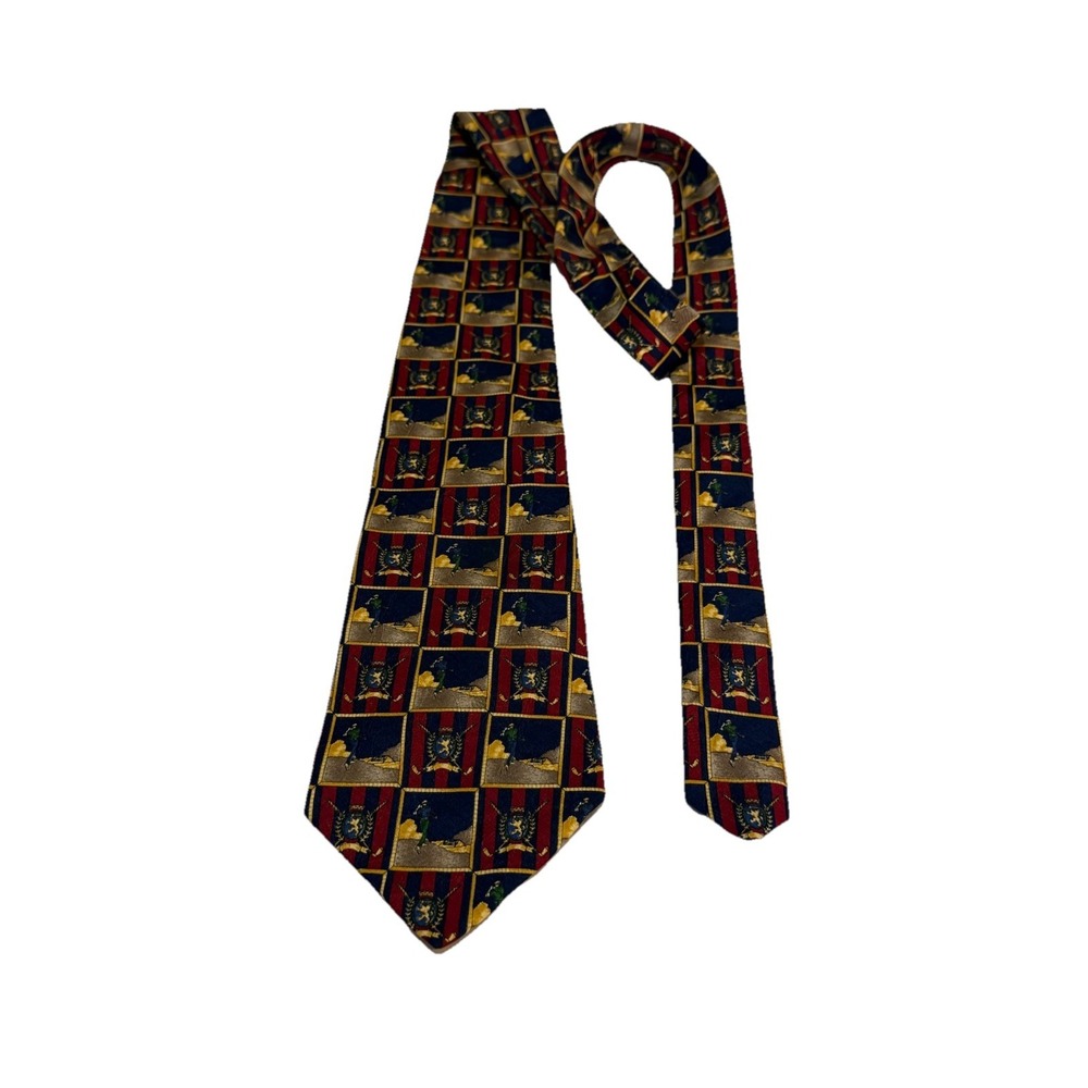 Tommy Hilfiger Men's Silk Necktie Golf Heraldic Crest Blue Green